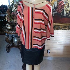♥️🌺♥️Express - Stripe wide Blouse and Shein faux leather black skirt .
